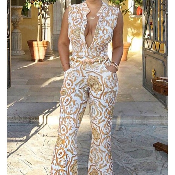 gold and white jumpsuit